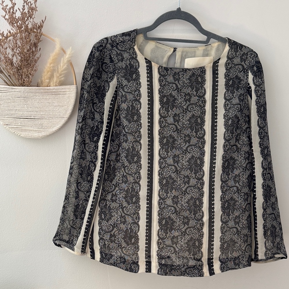 J. Crew Chic Black and Cream Lace Women's Blouse